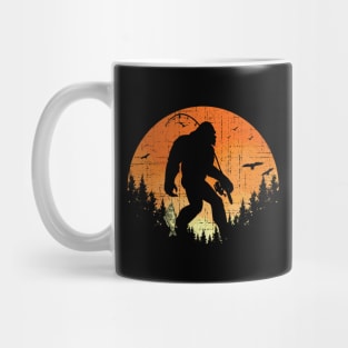 Fishing Bigfoot Sunset - Retro Bigfoot Mug